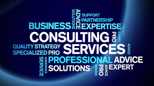 Consulting Services animated tag word cloud;text design animation kinetic typography seamless loop.