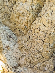 Dried up ditch made up of clay soil heavily cracked by drought in Provence in France 