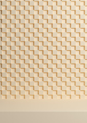 Light beige, pastel orange 3d Illustration simple minimal product display background side view on checkered crisscross pattern background for cosmetic product photography