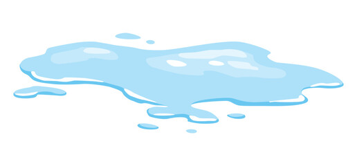 Water spill puddle. Blue liquid various shape in flat cartoon style. Vector fluid design element isolted on white background