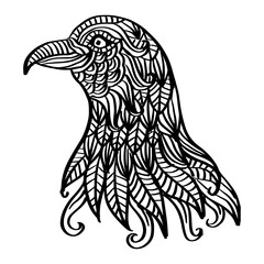 Hand drawn of eagle head in zentangle style