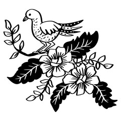 Bird and floral doodle ornament illustration