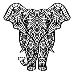 Hand drawn zentangle elephant illustration