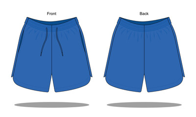 Blank Blue Shorts Pants Running Template On White Background.Front And Back View, Vector File.