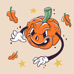 Evil pumpkin. Vector illustration in retro style. halloween poster