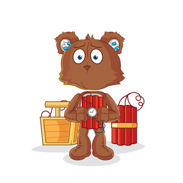 bear holding dynamite character. cartoon mascot vector