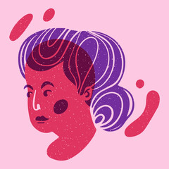 Woman stylized portrait. Avatar Colorful cute screen printing effect. Riso print effect. Vector illustration. Graphic element  for fabric, textile, clothing, wrapping paper, wallpaper, poster.
