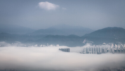 Fototapeta na wymiar fog over the city