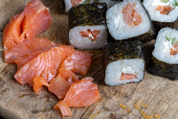 sushi with red salted fish and rice