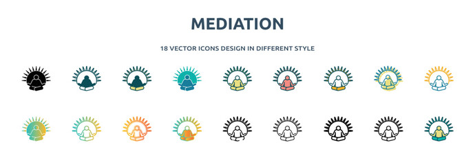 mediation icon in 18 different styles such as thin line, thick line, two color, glyph, colorful, lineal color, detailed, stroke and gradient. set of mediation vector for web, mobile, ui - obrazy, fototapety, plakaty