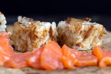 sushi with red salted fish and rice