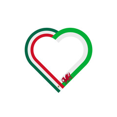 unity concept. heart ribbon icon of mexico and wales flags. vector illustration isolated on white background
