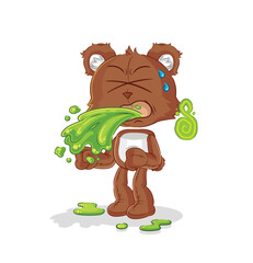 bear throw up cartoon. cartoon mascot vector - obrazy, fototapety, plakaty