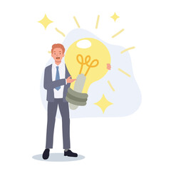 Businessman Holding Big Light Bulb . got a big idea to present concept. Vector illustration.