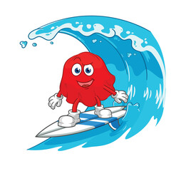 red cloth surfing character. cartoon mascot vector