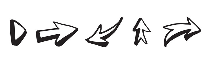 doodle design elements. hand drawn arrows isolated on white background. Vector illustration.