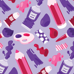 Cute School And Art Supply Pattern, Vector