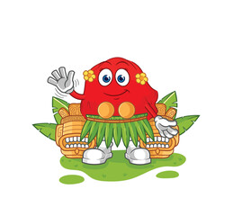 red cloth hawaiian waving character. cartoon mascot vector