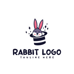 Rabbit logo design illustration and magic hat for company and community logo