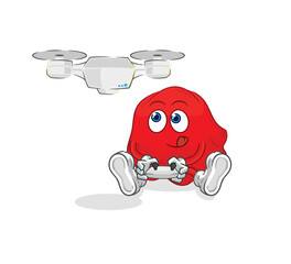 Obraz premium red cloth with drone character. cartoon mascot vector