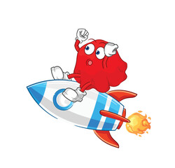red cloth ride a rocket cartoon mascot vector