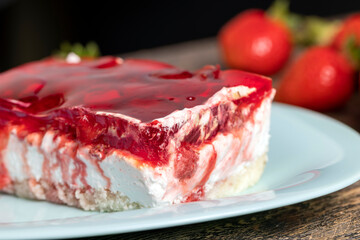 strawberry cream cheese cake with red sweet jam