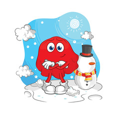 red cloth in cold winter character. cartoon mascot vector