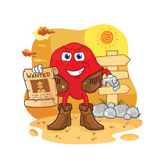 red cloth cowboy with wanted paper. cartoon mascot vector