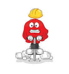 red cloth drill the ground cartoon character vector