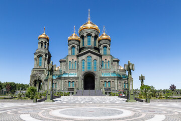 Fototapeta na wymiar View of the Main Temple of the Armed Forces of the Russian Federation. Located on the territory of the Patriot Park in the Odintsovo urban district of the Moscow region. Russia
