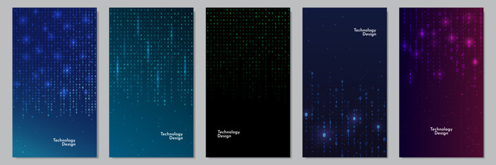 Vector illustration. Binary code background. Software programming concept. Glowing numbers and dots. Digital data. Technological style. Design for flyer, voucher, coupon, social media story template.