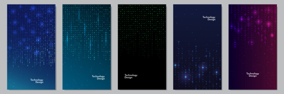 Vector illustration. Binary code background. Software programming concept. Glowing numbers and dots. Digital data. Technological style. Design for flyer, voucher, coupon, social media story template.