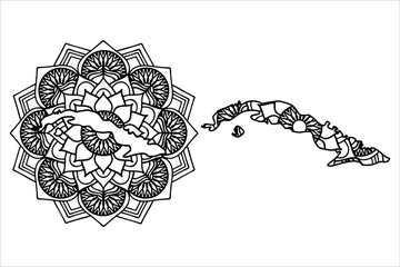 Mandala cut file creative silhouettes set on white background. Map of Cuba