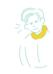 首にタオルを巻いている男性の手描きイラスト