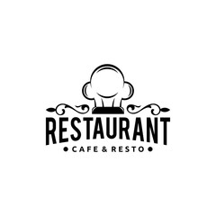 Fototapeta na wymiar Restaurant logo design with engraving and chef hat