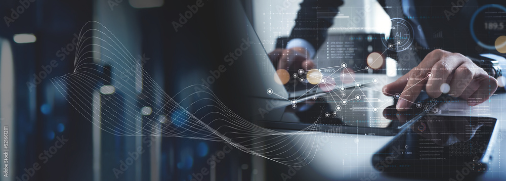 Aufkleber data exchange technology, ai, business intelligence, data analysis and internet network connection, 