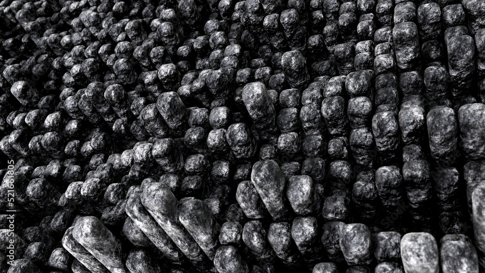 Poster abstract 3d illustration of the weathered aged dark granite or rock or stone rectangular poles patte