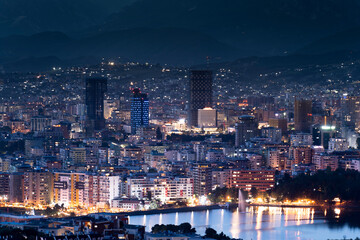 Fototapeta na wymiar TIRANA ALBANIA NIGHT VIEW, CITY LIGHT
