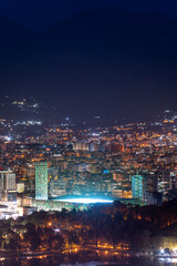 Tirana Albania. Night view, city light, National stade
