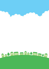 緑の街並みと空のフレーム背景