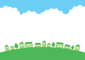 緑の街並みと空のフレーム背景