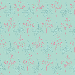 Pink plant on green mint seamless pattern for textile design
