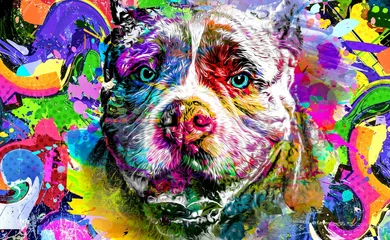 Gordijnen abstract colored dog muzzle isolated on colorful background © reznik_val