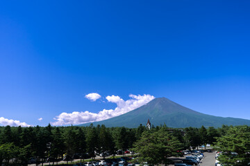 真夏の青空と小ニファーフォレスト越しの富士山