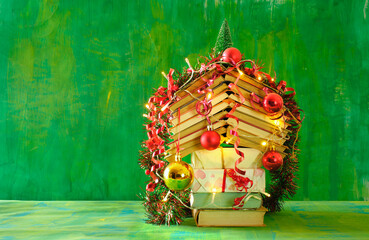 Giving books for christmas, christmas decoration and  gift wrapped...