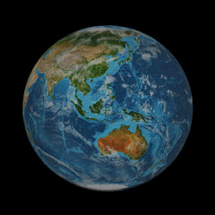Earth globe isolated on black background. Elements of this image furnished by NASA. Asia and south Australia.