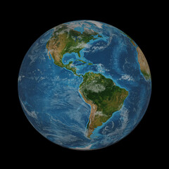 Earth globe isolated on black background. Elements of this image furnished by NASA. North America and south america.