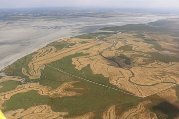 Vue aérienne de la baie du Mont-Saint-Michel, France