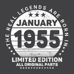The Real Legends Are Born In January 1955, Birthday gifts for women or men, Vintage birthday shirts for wives or husbands, anniversary T-shirts for sisters or brother