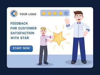 Businessman giving five stars rating, monetization of popularity in social network, celebrating company financial success, cartoon character vector illustration.